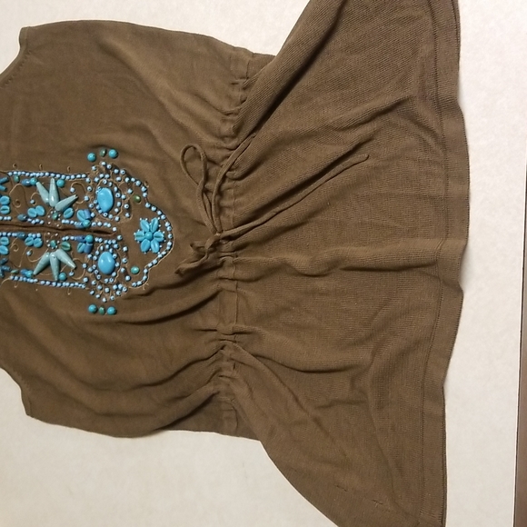 VOTRE NOM JEANS silk TOP embellished with turquoise stones  size medium - Picture 3 of 9